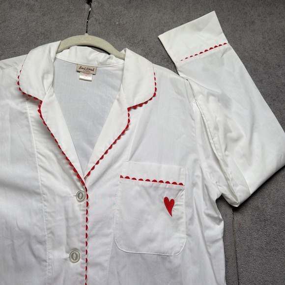 BedHead Pajamas White Embroidered Pajama Top Sleep Shirt Women's Medium - Picture 2 of 8